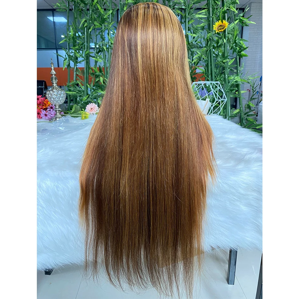 여성용 하이라이트 가발, 컬러 레이스 프론트 인모 가발, 미리 뽑은 허니 블론드 스트레이트 레이스 프론트 가발, 13x4