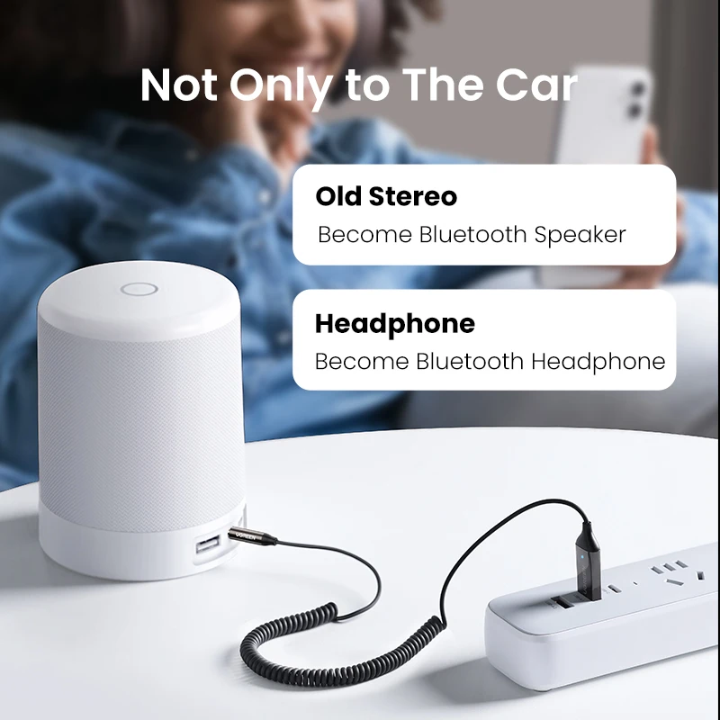 UGREEN 블루투스 5.3 핸즈프리 어댑터, AUX 음악 내비게이션, 스트리밍 마이크, 통화, 자동차, 3.5mm