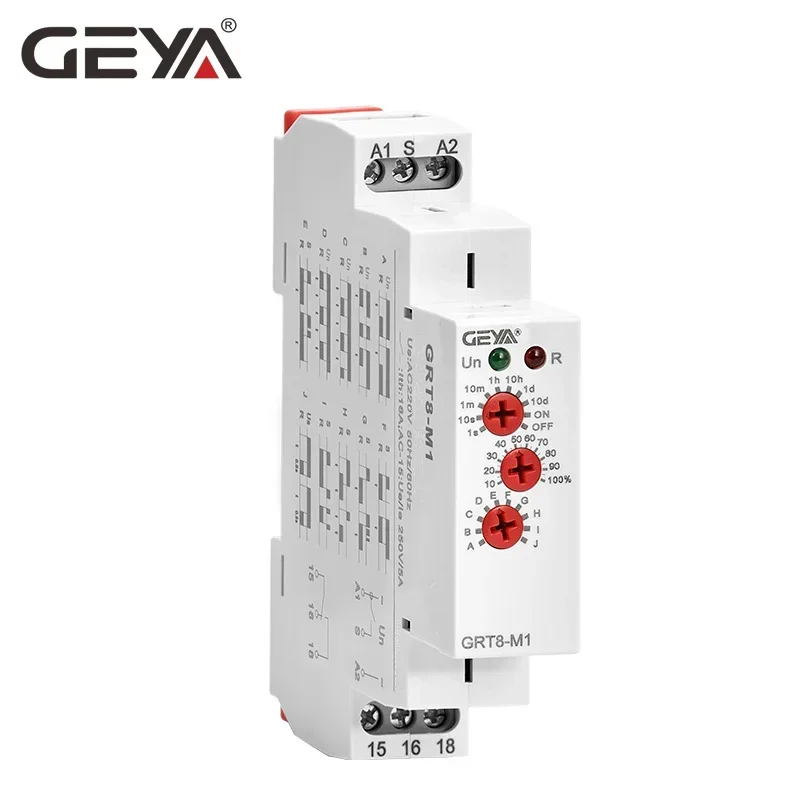GEYA GRT8-M 다기능 타이머 릴레이, 10 가지 기능 선택, AC DC 12V, 24V, 220V, 230V 타임 릴레이, 16A
