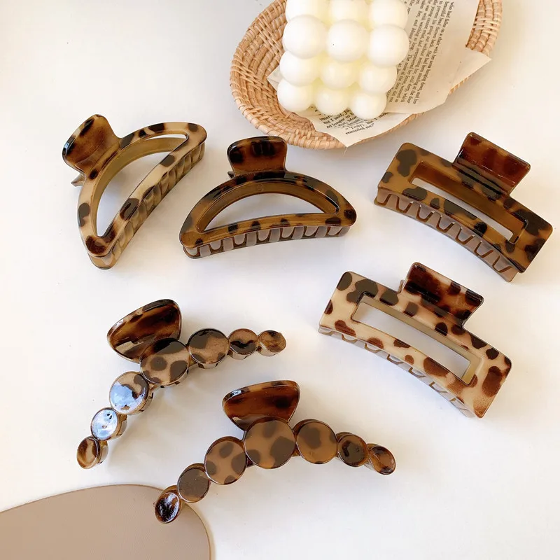 Bilandi 우아한 표범 인쇄 수지 잡아 클립 큰 아세테이트 헤어 클립 헤어 핀 여자 헤어 액세서리 헤어 스타일 만들기
