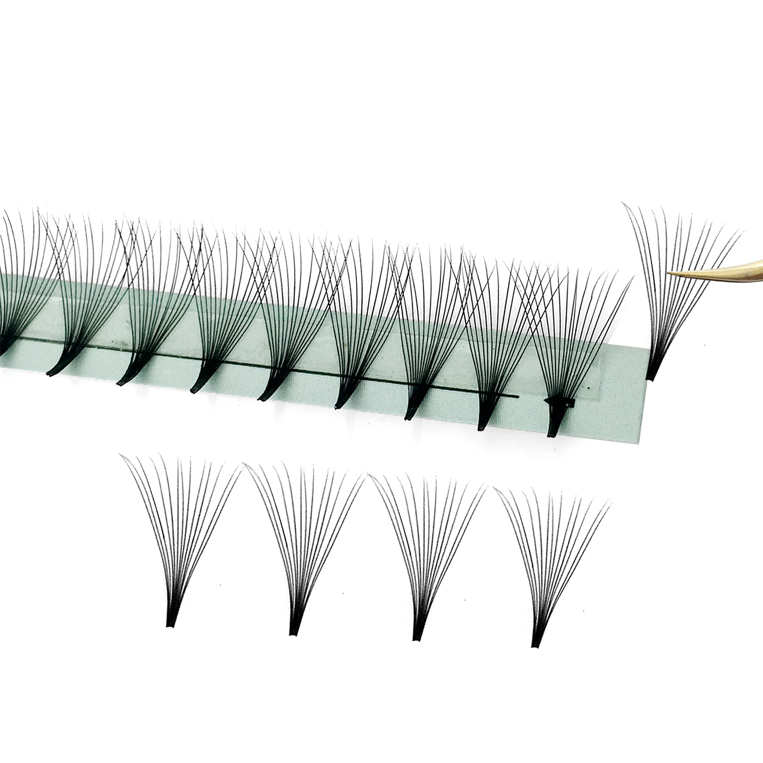 10D 러시아 볼륨 속눈썹, 긴 줄기 속눈썹 연장, 준비된 뾰족한 베이스 속눈썹, 3D 5D 6D 인조 속눈썹 클러스터