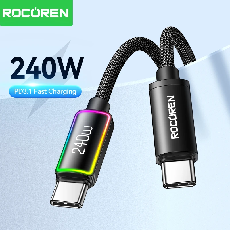 Rocoren 고전력 고속 충전 C타입 케이블, 100W PD 3.1, USB C 고속 충전 날짜 코드, 아이폰 삼성 노트북 아이패드용, 240W 5A title=Rocoren 고전력 고속 충전 C타입 케이블, 100W PD 3.1, USB C 고속 충전 날짜 코드, 아이폰 삼성 노트북 아이패드용, 240W 5A 
