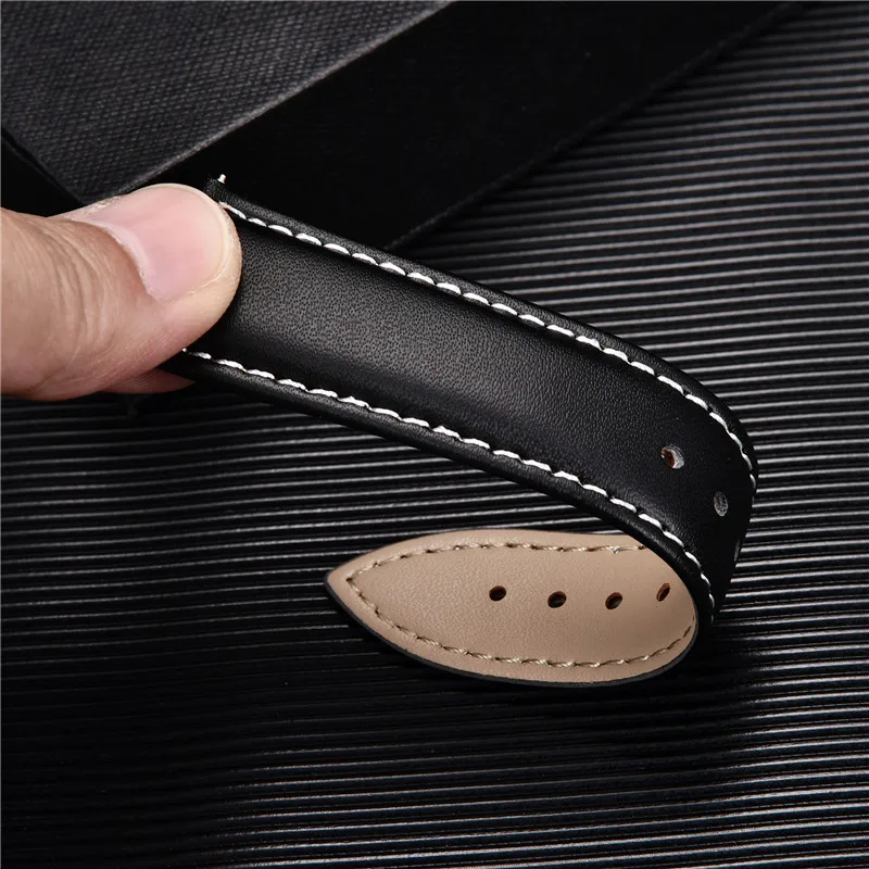 부드러운 정품 송아지 가죽 시계 밴드 18mm 20mm 22mm 24mm 스트랩 솔리드 자동 버터 플라이 버클 비즈니스 시계 밴드