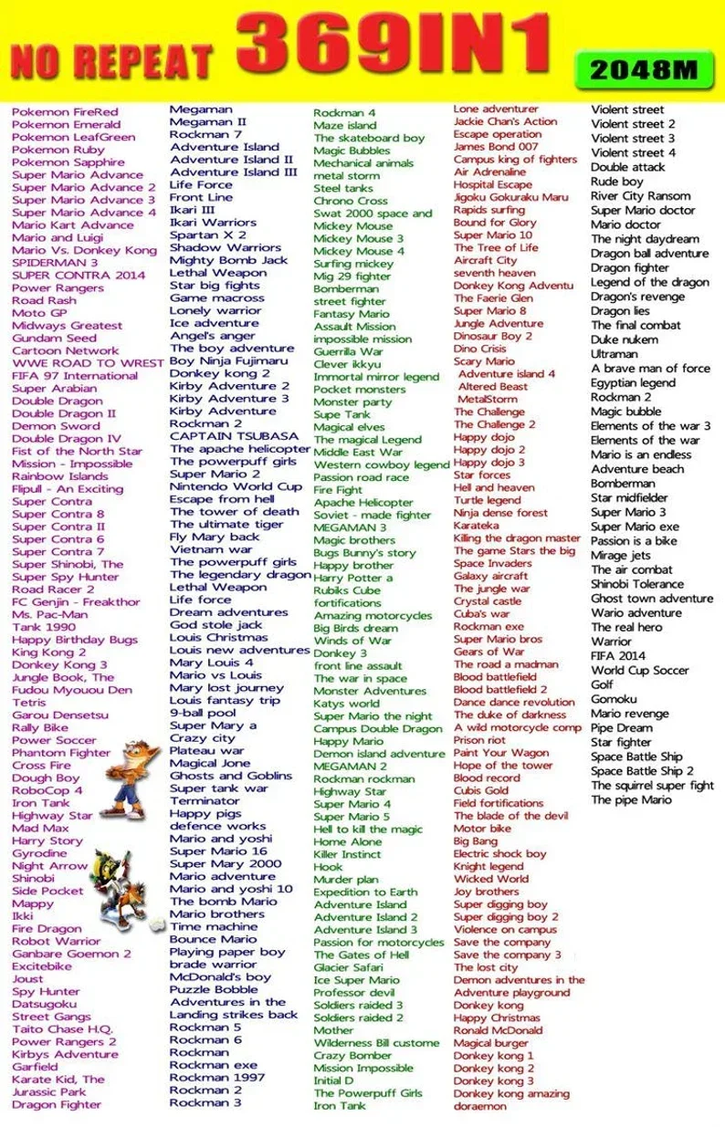 포켓몬 레트로 게임용 카트리지 카드, 369 in 1, GBA 32 비트, GBA, SP NDS, 영어