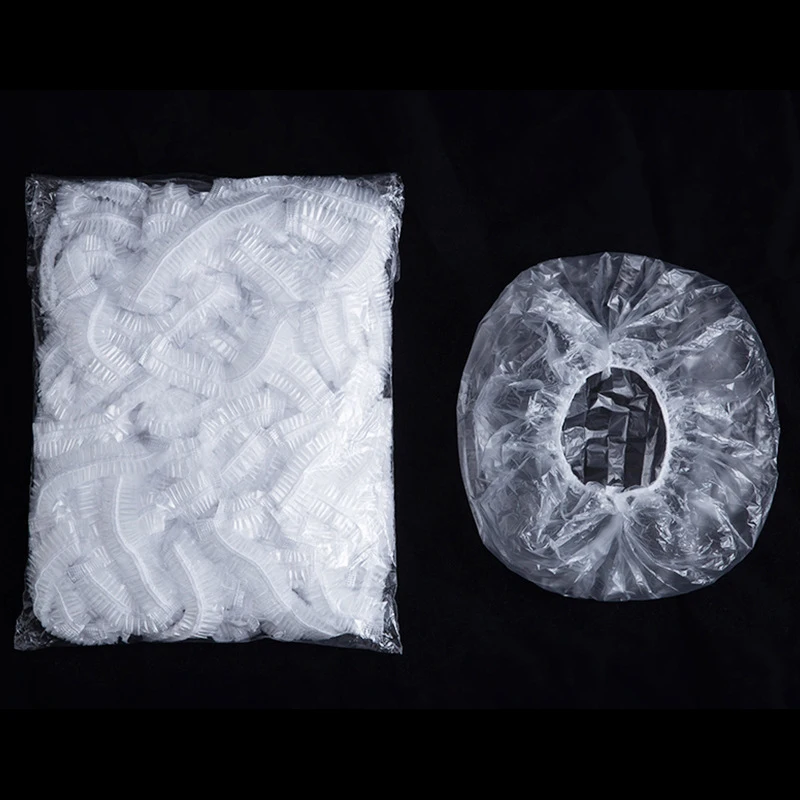 일회용 샤워 목욕 캡, 방수 플라스틱 모자, 여성용 머리 커버, 목욕 모자, 100 개