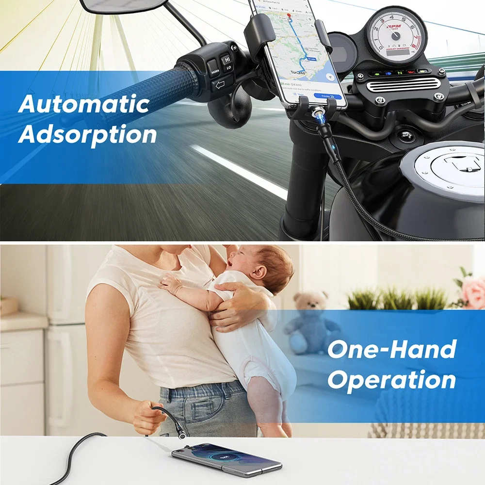 AUFU 5A 마그네틱 케이블 540 회전 고속 충전 마그네틱 USB C타입 케이블 아이폰 14 삼성 샤오미 리얼미 휴대폰용