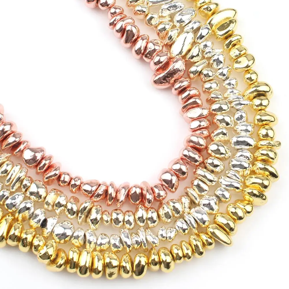 천연 매트 KC 골드 도금 적철광 스톤 불규칙한 자갈 느슨한 스페이서 비즈 쥬얼리 만들기 DIY 페르시 팔찌, 15 인치