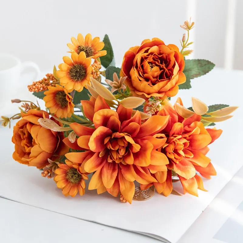 실크 달리아 로즈 데이지 크리스마스 홈 장식, 분재 룸 웨딩 신부 부케, 파티 DIY 박스, 1PC, 핫 세일