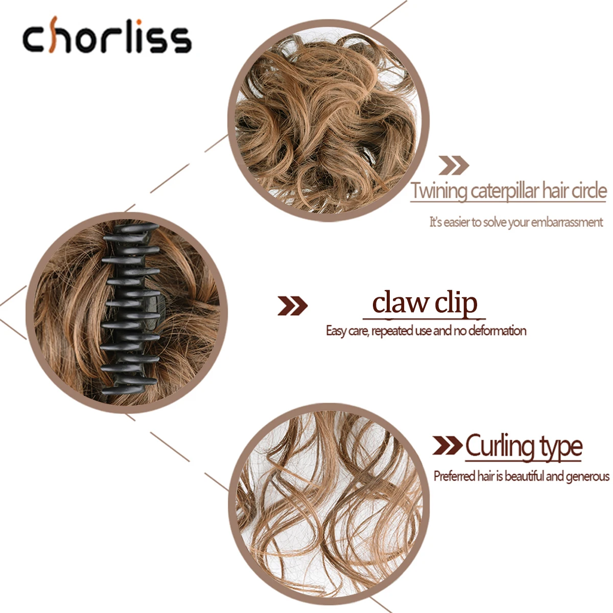 Chorliss 합성 클로 Chignon 여성 지저분한 곱슬 푹신한 머리 롤빵 클립 포니 테일 헤어 익스텐션 Natural False Hairpieces