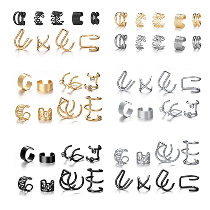 여성용 나뭇잎 클립 귀걸이, 로즈 골드 컬러, 크리에이티브 심플 C 이어 커프, 피어싱 없는 이어 클립 세트, 트렌드 쥬얼리 선물, 10 개