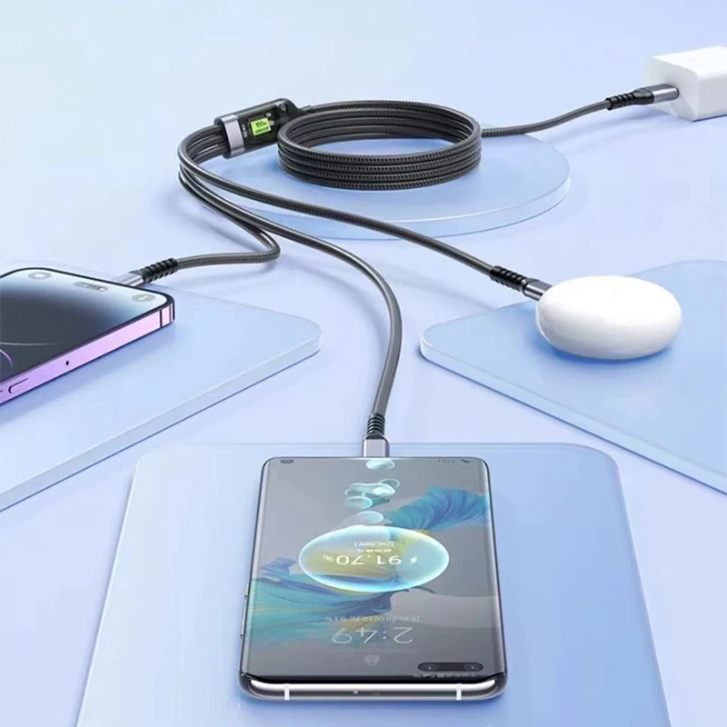 FIRSTING USB 고속 충전 케이블, 디지털 디스플레이, 범용 편조 충전 케이블, 아이폰, 삼성, 샤오미 원플러스용, 3 인 1, 100W