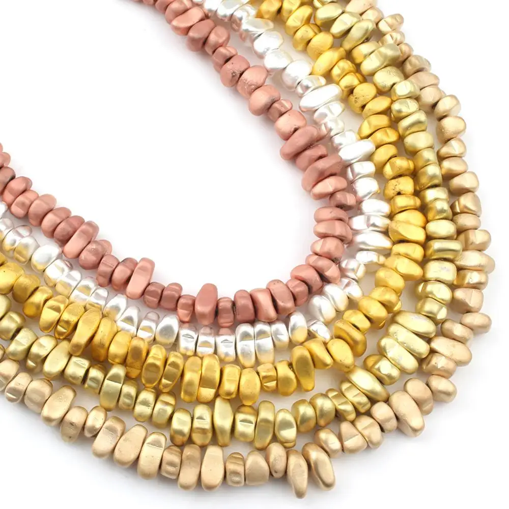 천연 매트 KC 골드 도금 적철광 스톤 불규칙한 자갈 느슨한 스페이서 비즈 쥬얼리 만들기 DIY 페르시 팔찌, 15 인치