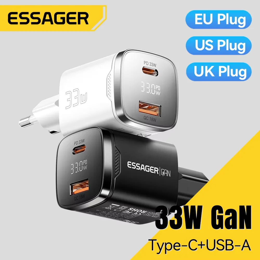 Essager 33W GaN USB 유형 C 충전기 디지털 디스플레이 PD iPhone 16 15 14 Pro Max iPad Mini 6 Xiaomi Samsung S22 용 고속 충전 title=Essager 33W GaN USB 유형 C 충전기 디지털 디스플레이 PD iPhone 16 15 14 Pro Max iPad Mini 6 Xiaomi Samsung S22 용 고속 충전 
