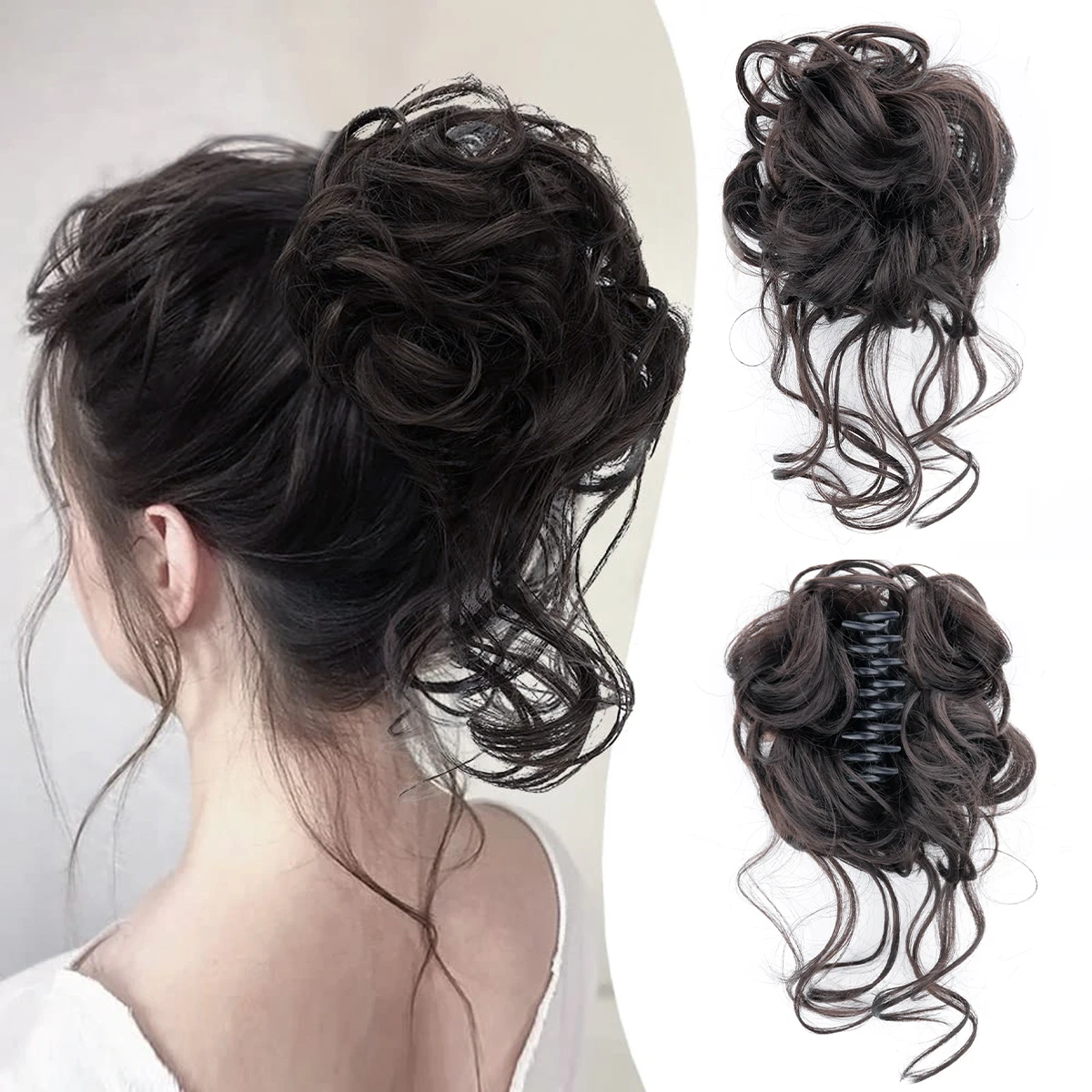 Chorliss 합성 클로 Chignon 여성 지저분한 곱슬 푹신한 머리 롤빵 클립 포니 테일 헤어 익스텐션 Natural False Hairpieces