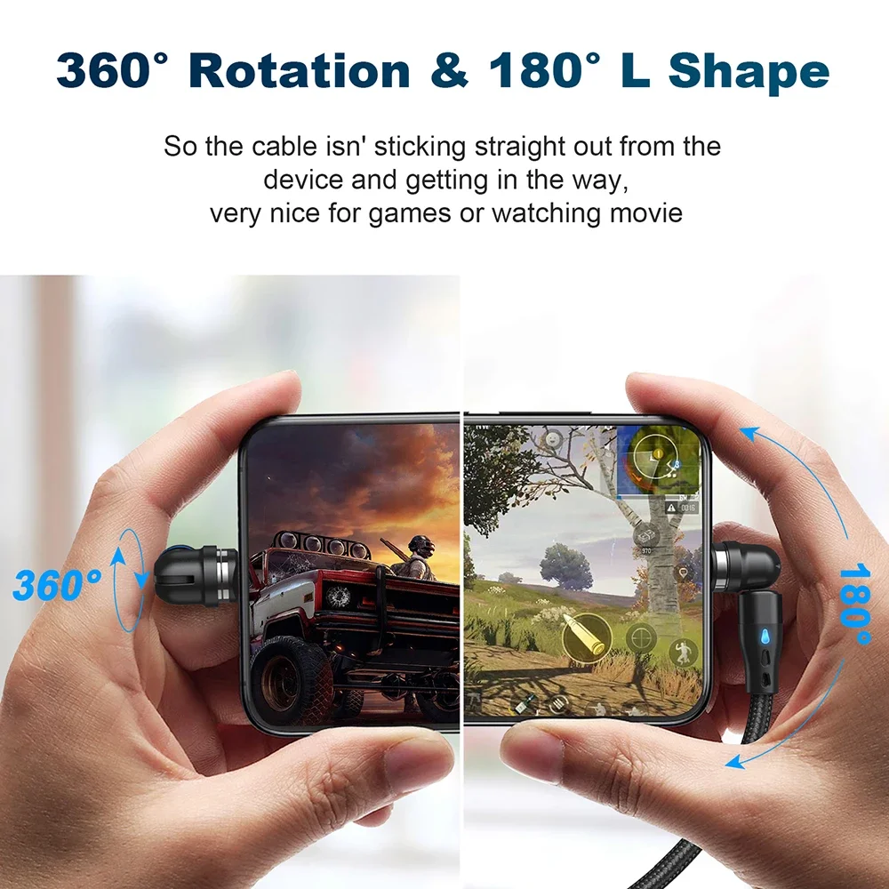 AUFU 5A 마그네틱 케이블 540 회전 고속 충전 마그네틱 USB C타입 케이블 아이폰 14 삼성 샤오미 리얼미 휴대폰용