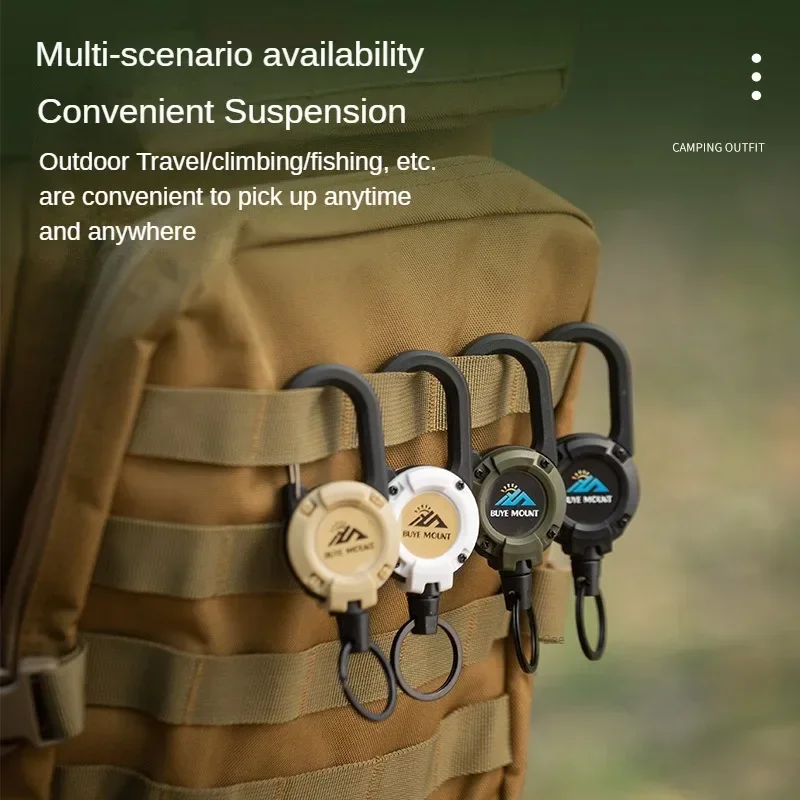 튼튼한 개폐식 풀 배지 ID 릴 카라비너 키 체인 철사 로프 버클 키홀더 야외 키 체인 도구, 1 개