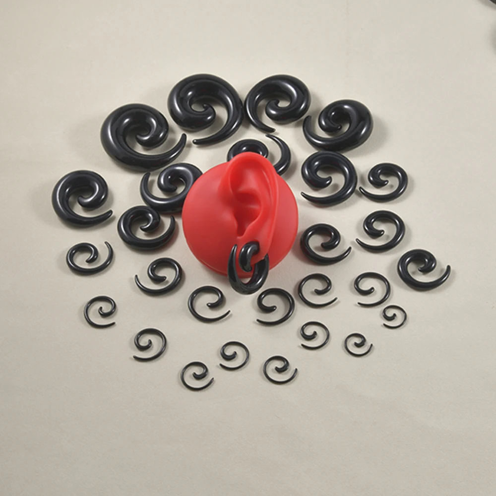 아크릴 블랙 이어 나선형 확장기 이어 플러그, 나선형 이어 피어싱 스트레처 바디 쥬얼리, 1.2mm-24mm 피어싱 쥬얼리, 1 쌍
