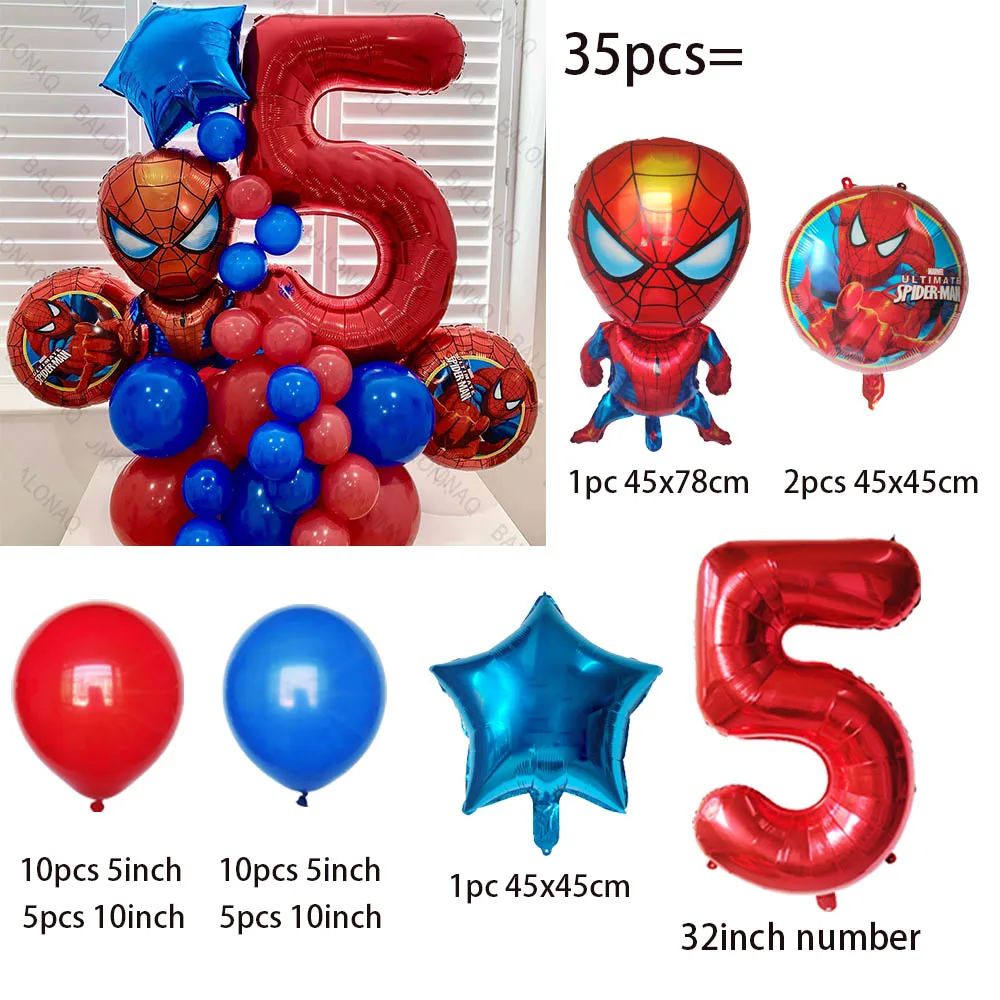 35pcs 스파이더 맨 파티 풍선 블루 레드 라텍스 Ballon 키즈 소년 슈퍼 영웅 테마 생일 파티 장식 베이비 샤워 에어 글로브