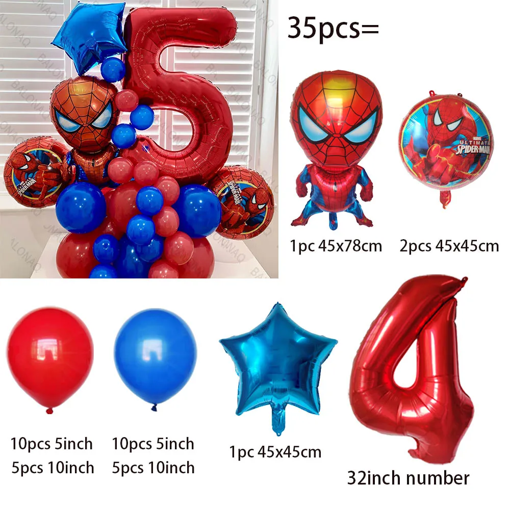 35pcs 스파이더 맨 파티 풍선 블루 레드 라텍스 Ballon 키즈 소년 슈퍼 영웅 테마 생일 파티 장식 베이비 샤워 에어 글로브