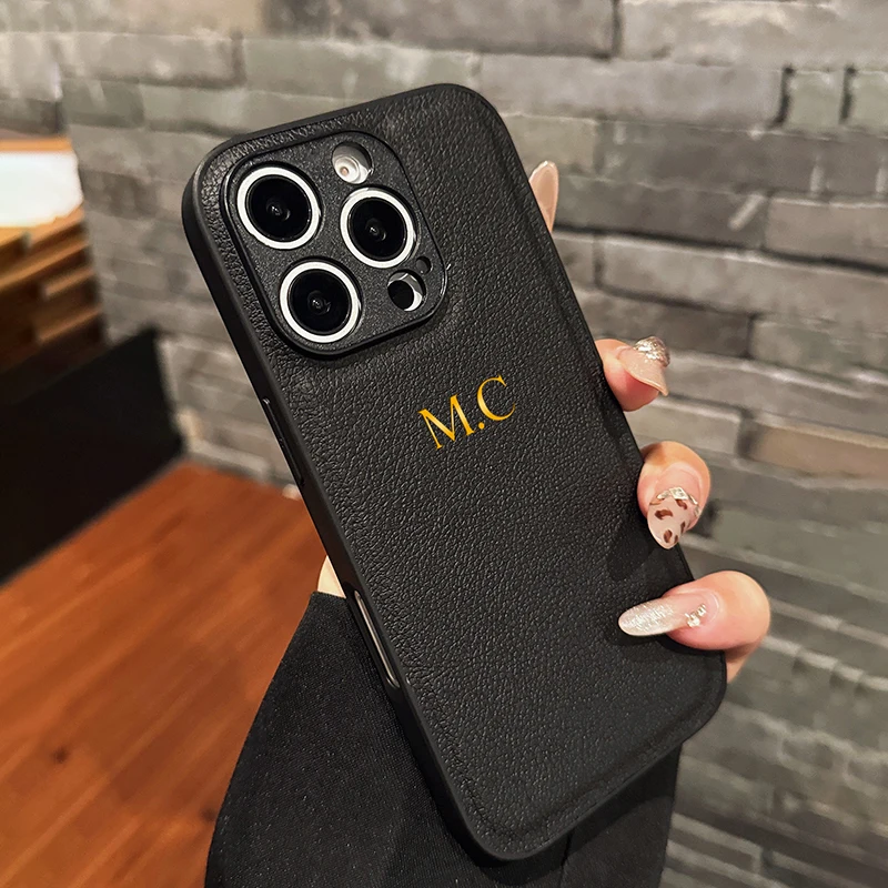 맞춤형 이니셜 이름 글자 가죽 휴대폰 케이스, 아이폰 16 15 14 13 12 11 프로 맥스 16 15 14 플러스 충격 방지 커버