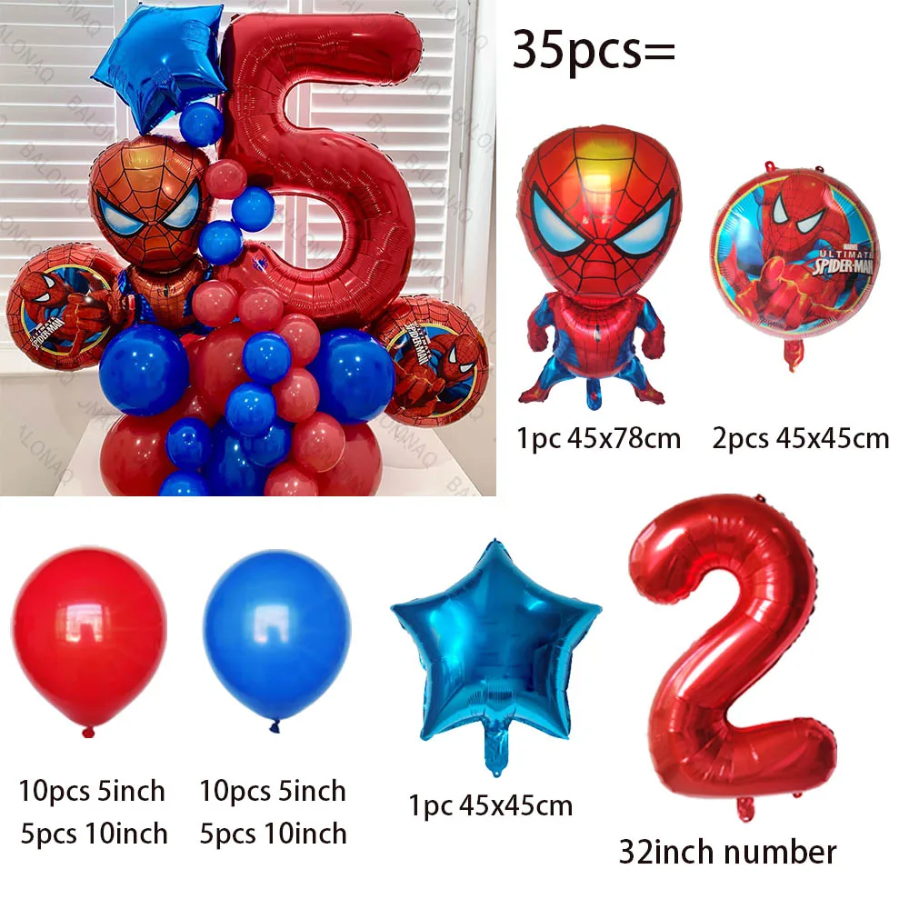 35pcs 스파이더 맨 파티 풍선 블루 레드 라텍스 Ballon 키즈 소년 슈퍼 영웅 테마 생일 파티 장식 베이비 샤워 에어 글로브