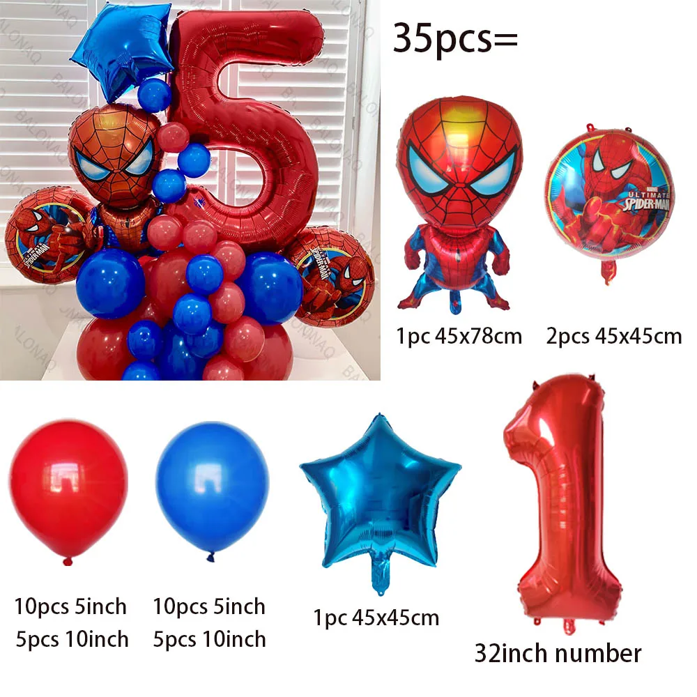 35pcs 스파이더 맨 파티 풍선 블루 레드 라텍스 Ballon 키즈 소년 슈퍼 영웅 테마 생일 파티 장식 베이비 샤워 에어 글로브