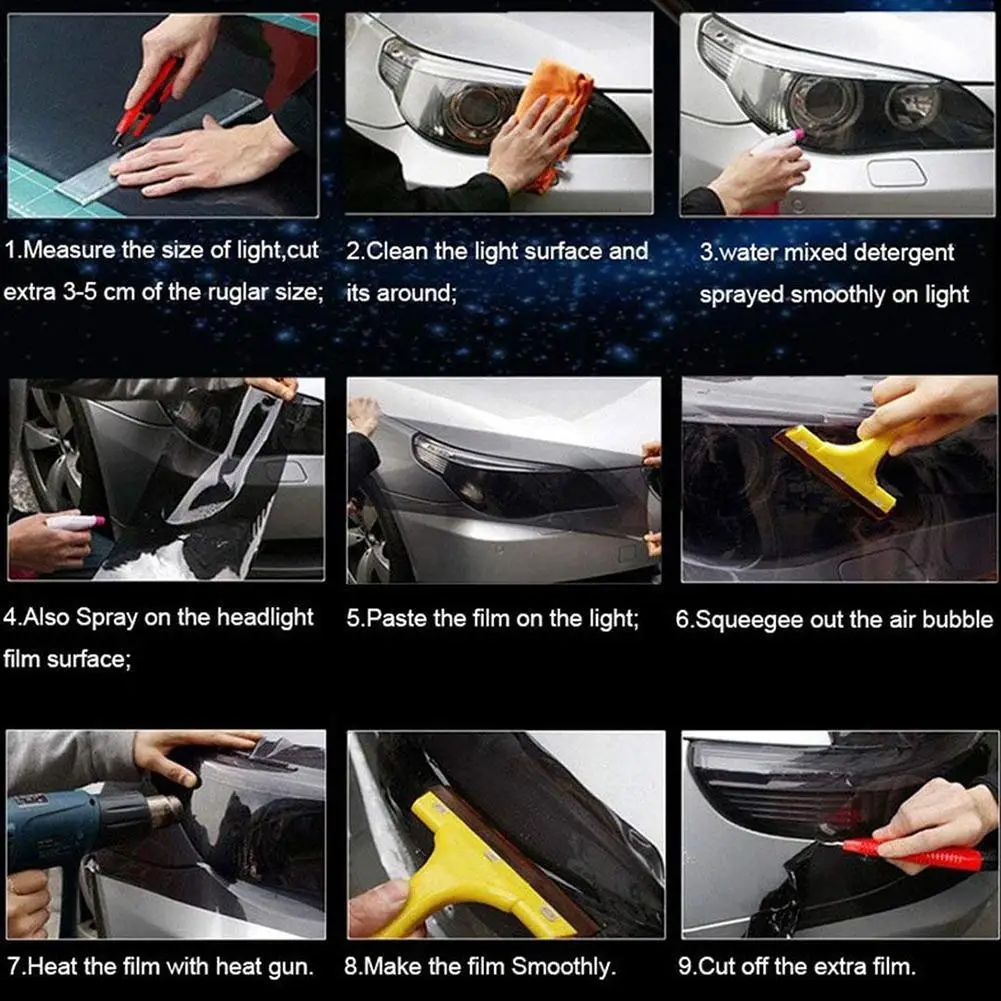 노란색 자동차 전조등 미등 색조 비닐 필름 램프 필름 스티커 시트, 색상 변경 연기 매트, 후면 안개 스티커