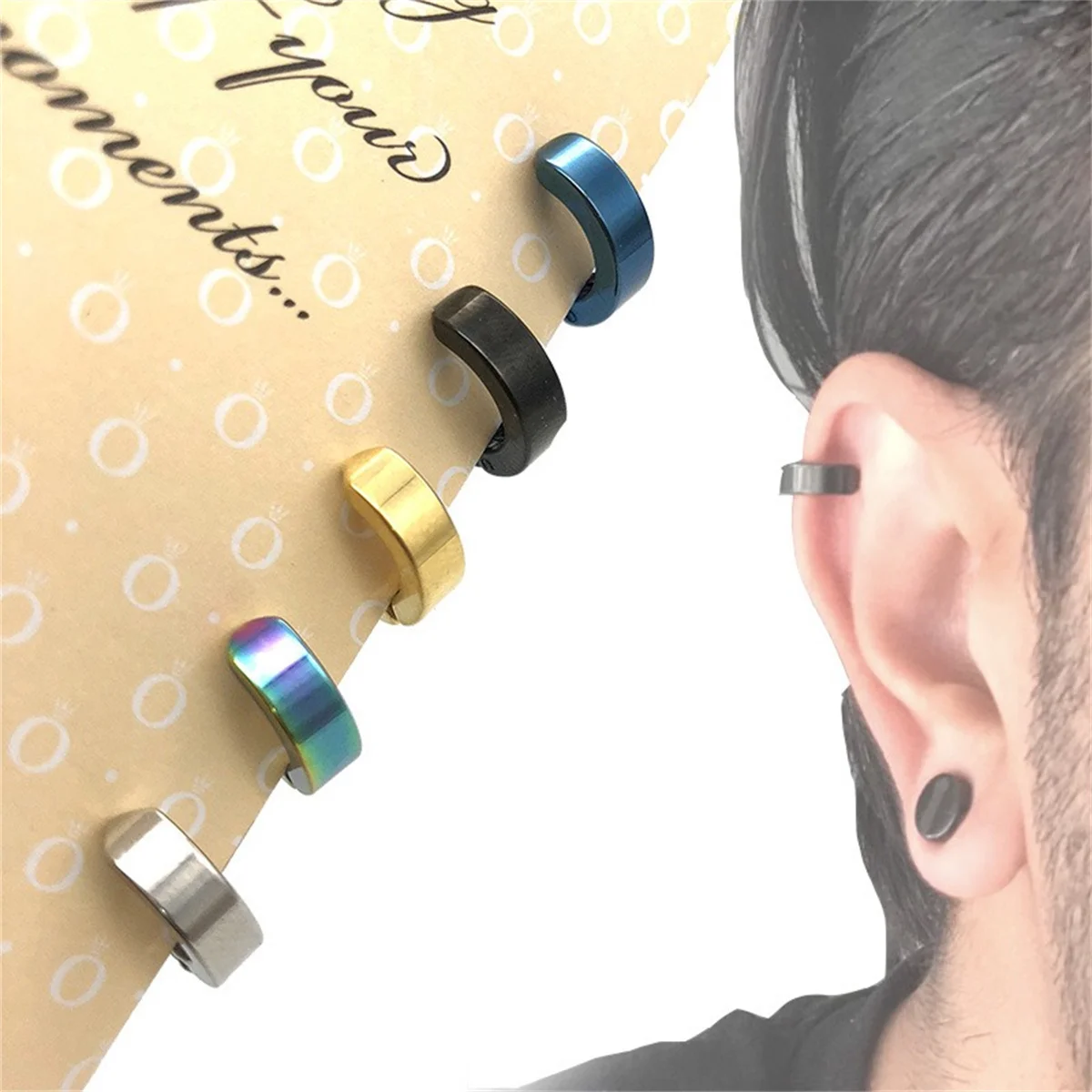 2pcs 316L 패션 스테인레스 스틸 커프 귀걸이, 귀걸이에 비 피어싱 후프 귀걸이 클립 가짜 피어싱 귀걸이 후프