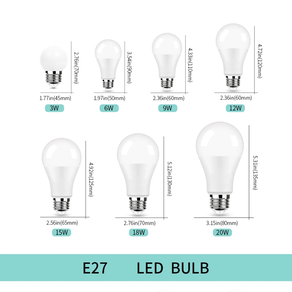 차가운 백색 LED 전구, 거실용 LED 조명, E27 E14 B22 LED, 220V, 3W, 6W, 9W, 12W, 15W, 18W, 20W, 로트당 6 개
