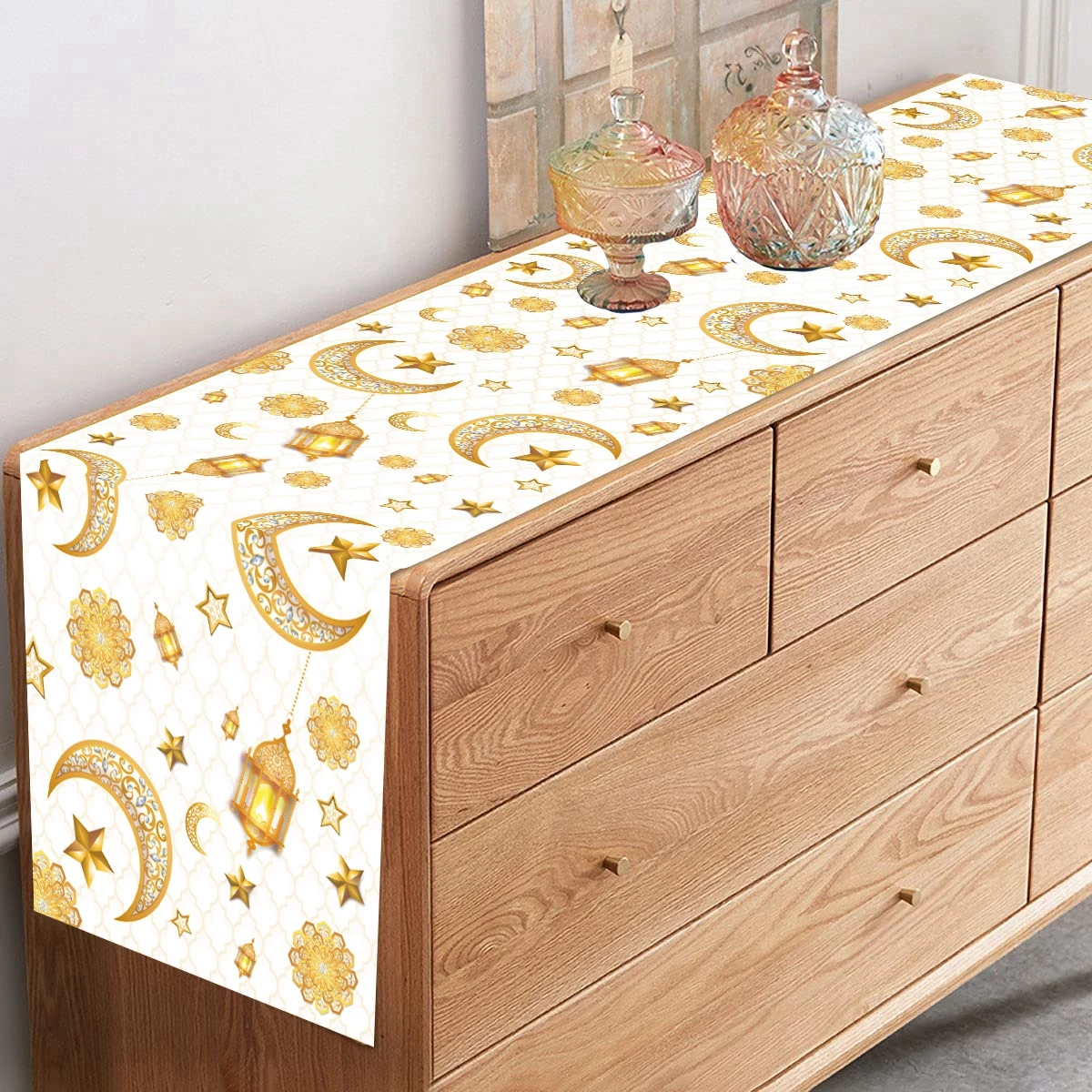 라마단 카림 테이블 러너 Eid 무바라크 장식 2025 홈 라마단 무바라크 이슬람 무슬림 파티 Eid Al-Fitr 선물 라마단 장식