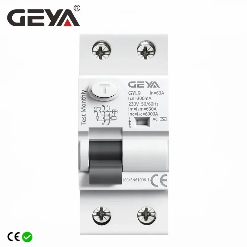 GEYA GYL9 AC 유형 RCCB 전자기 잔류 전류 회로 차단기, AC ELCB 2 극 25A 40A 63A 100A RCD 30mA 100mA 300mA title=GEYA GYL9 AC 유형 RCCB 전자기 잔류 전류 회로 차단기, AC ELCB 2 극 25A 40A 63A 100A RCD 30mA 100mA 300mA 