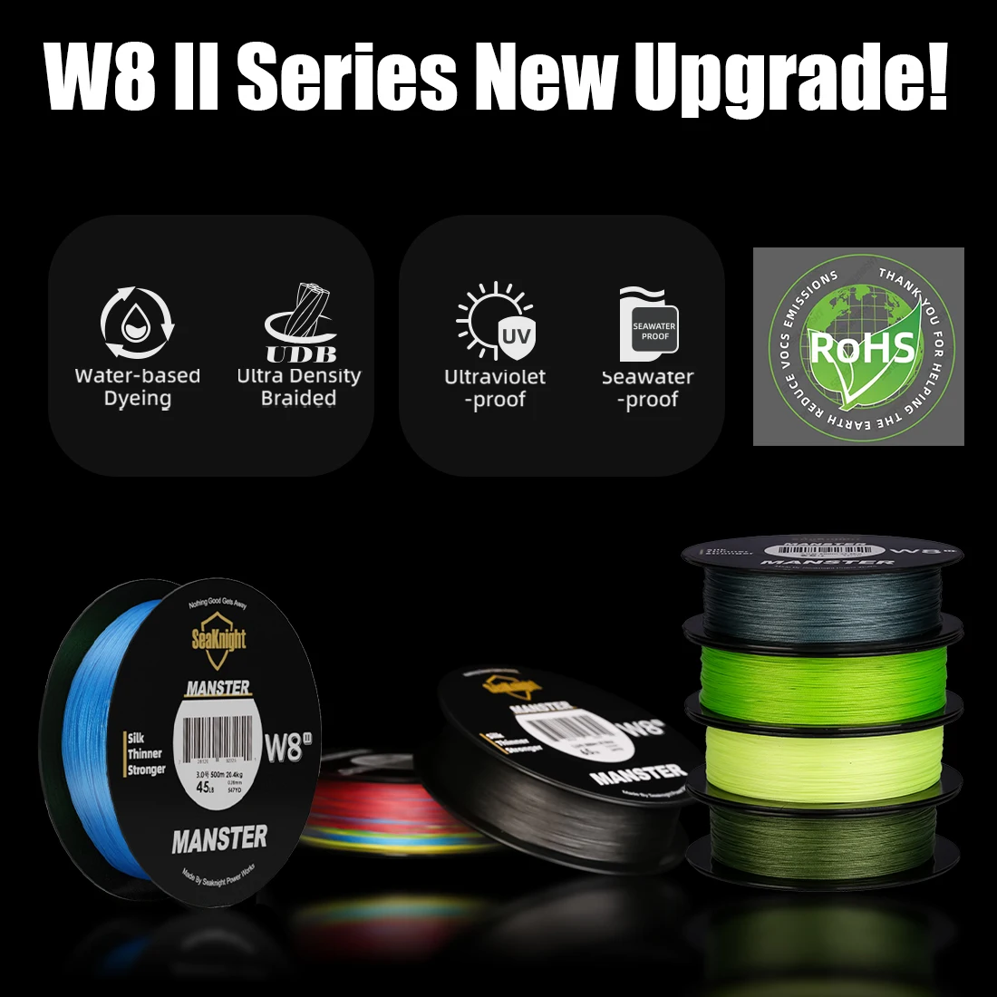 SeaKnight 브랜드 W8 II 시리즈 낚싯줄, UV 차단 바닷물 코팅, 멀티필라멘트 PE 라인 편조 와이어, 8 가닥, 500m, 300m