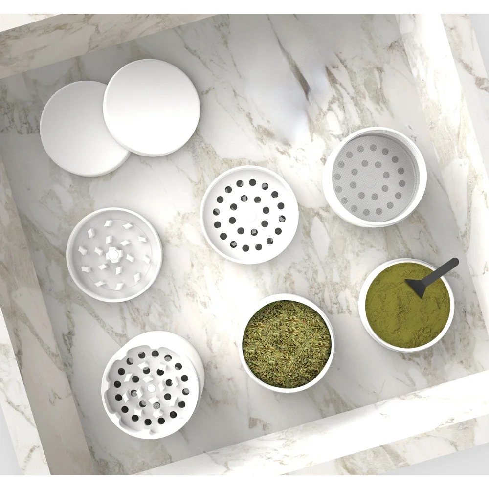 세라믹 코팅 스파이스 그라인더, 흰색 논스틱 세라믹 코팅 금속 그라인더-4 층, 63mm/2.5 인치