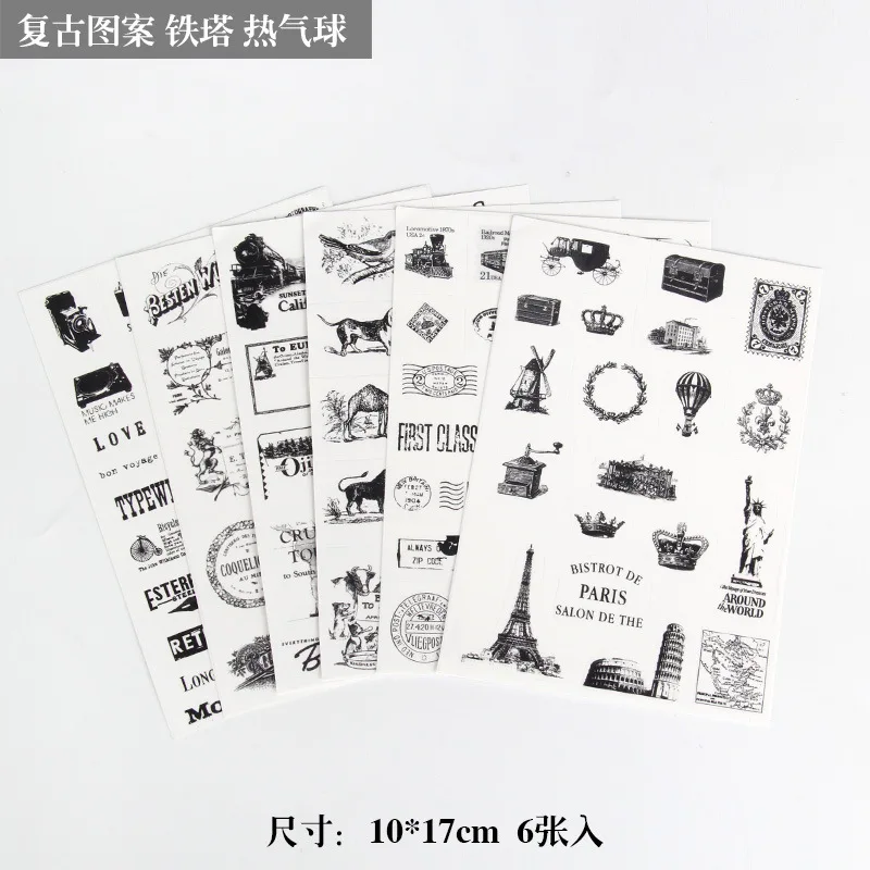 한국 방수 만화 귀여운 투명 DIY 장식 스티커, 핸드 계정 스티커, 귀여운 플라스틱 컵 스티커, 로트당 6 개