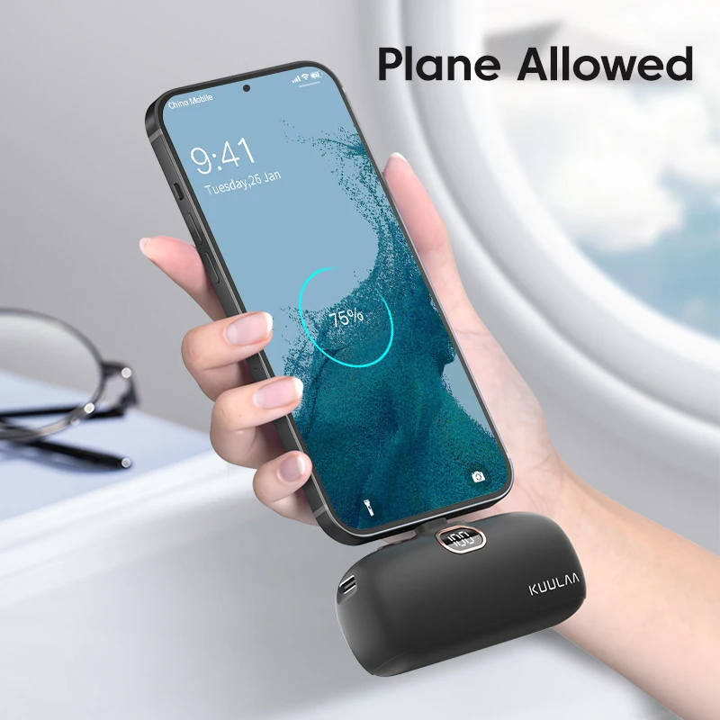 KUULAA 미니 보조배터리 보조베터리 고속 충전 휴대용 충전기, 아이폰 16 15 14 샤오미 삼성 포코 외장 배터리, 5000mAh