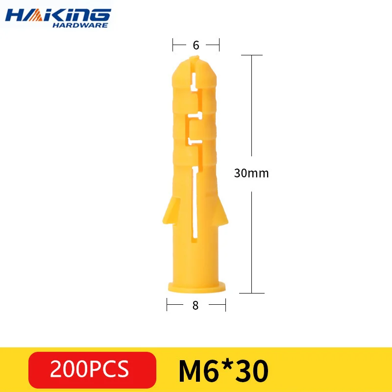 200pcs 플라스틱 확장 파이프 M6 * 30mm M8 * 40mm 고무 플러그 플라스틱 파이프 나일론 열 확장 나사 앵커 플러그 벽 플러그