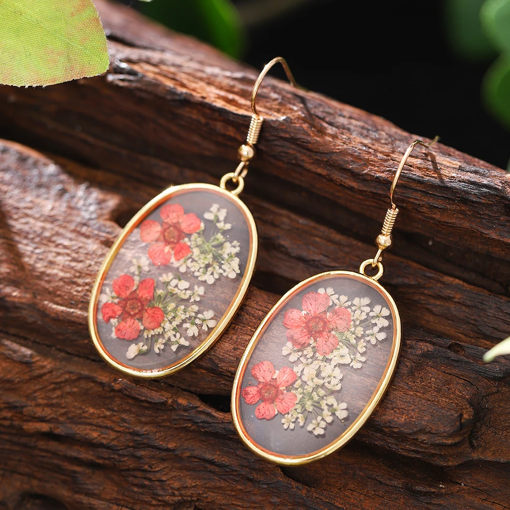 여성 액세서리에 대한 패션 기하학적 투명 수지 꽃 드롭 귀걸이 새로운 유행 골드 컬러 귀걸이 파티 보석 선물