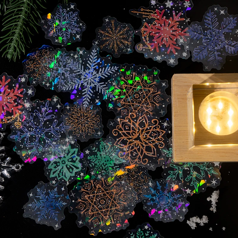 20 시트 INS 레이저 눈송이 스타일 스티커 Diy 일기 스크랩북 스티커 축제 생일 파티 선물 장식 라벨