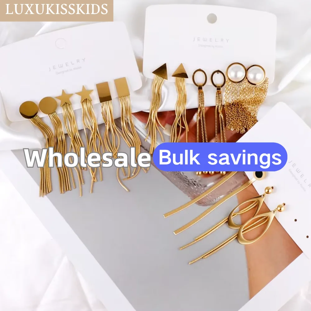 LUXUKISSKIDS 스테인레스 매달려 귀걸이 긴 술 드롭 황금 펜던트 한국 패션 여성 요정 웨딩 파티 액세서리