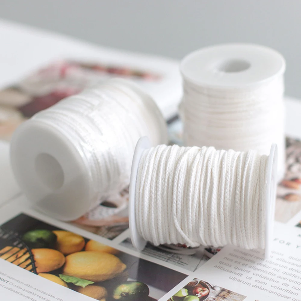 61 미터/롤 코튼 코어 땋은 심지 스풀 캔들 심지 오일 램프 용 나무 왁스 코어 홀더 수제 양초 만들기 용품