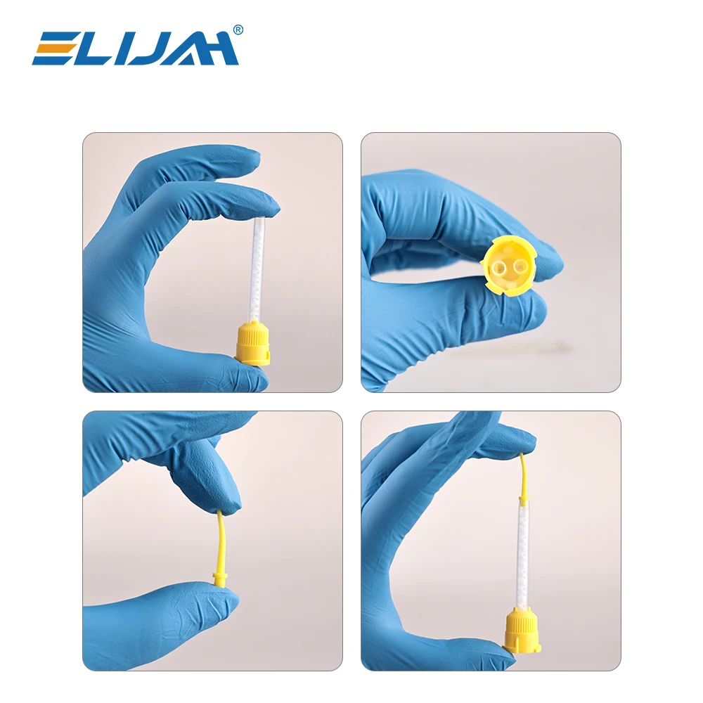 ELIJAH 50Pc 치과 실리콘 고무 운반 혼합 헤드 일회용 인상 재료 혼합 튜브 치과 재료