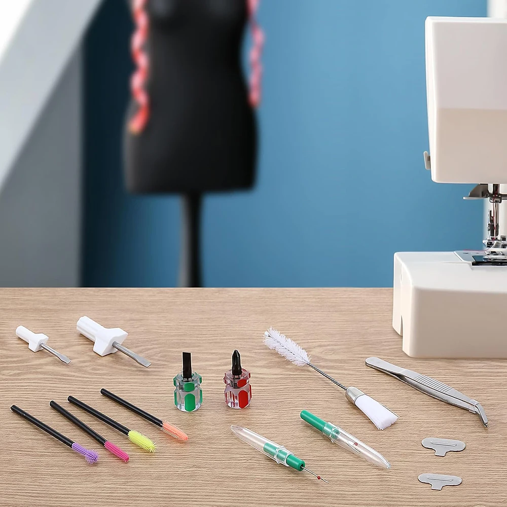 재봉틀 청소 키트, 수리 및 청소용 더블 헤드 브러시 스크루 드라이버 트위저, 재봉틀 수리 도구, 14 개