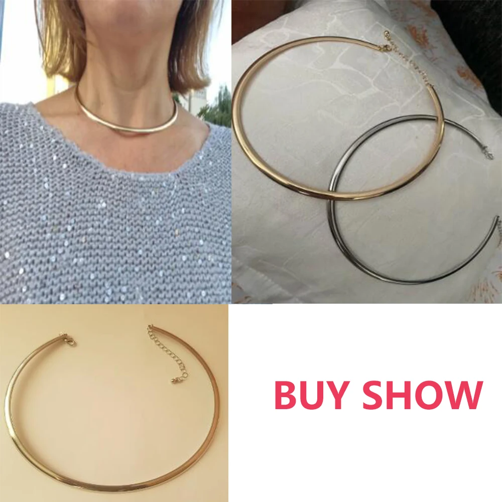 IngeSight.Z 여성을위한 펑크 부드러운 금속 라운드 토크 초커 목걸이 간단한 골드 컬러 칼라 목걸이 파티 보석 선물