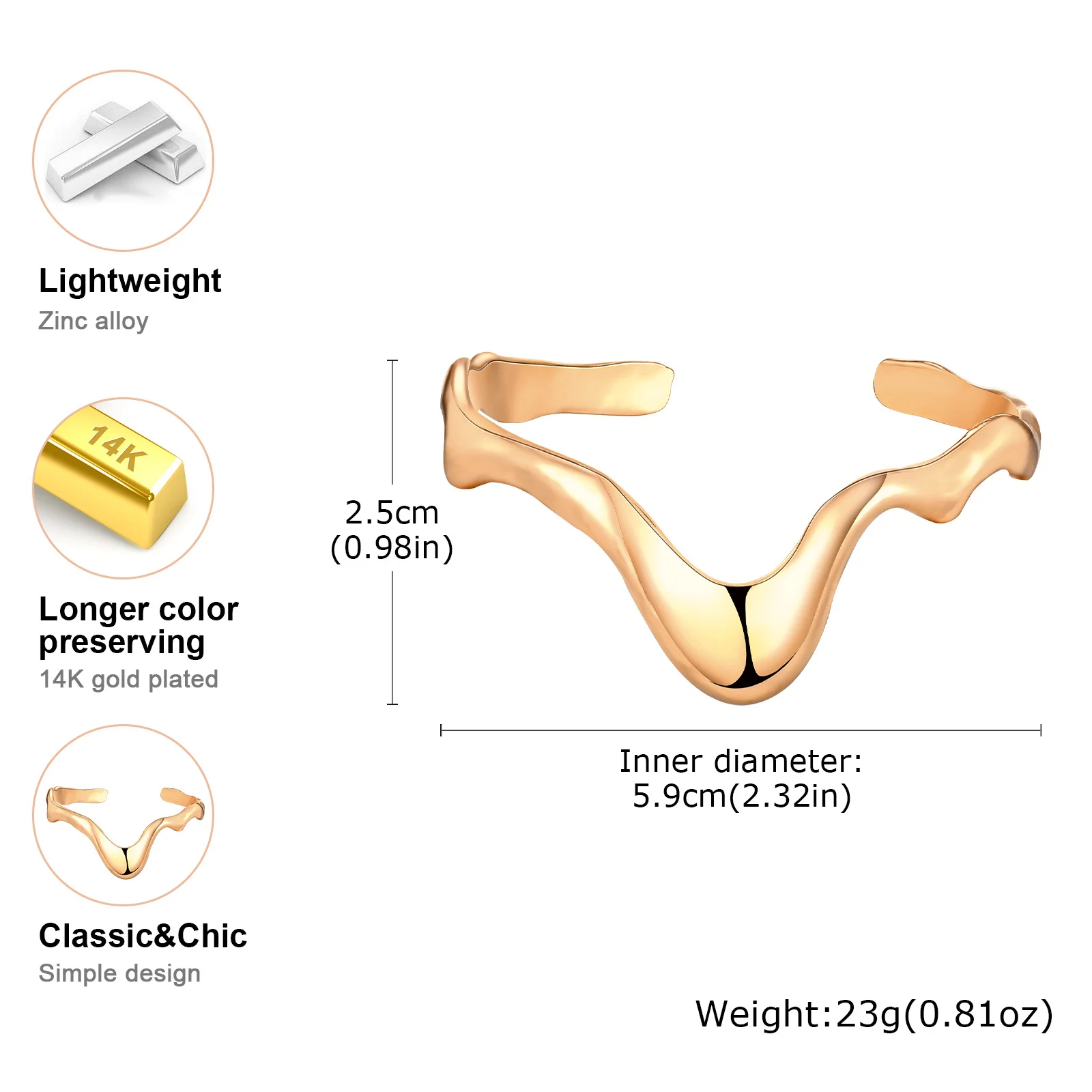 여성을위한 펑크 웨이브 오픈 커프 팔찌, 조정 가능한 불규칙한 팔 팔찌 쥬얼리 액세서리
