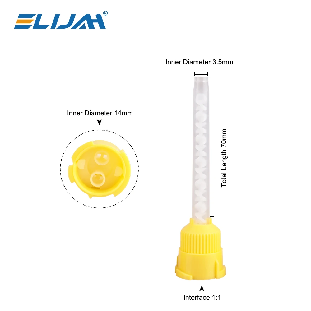 ELIJAH 50Pc 치과 실리콘 고무 운반 혼합 헤드 일회용 인상 재료 혼합 튜브 치과 재료