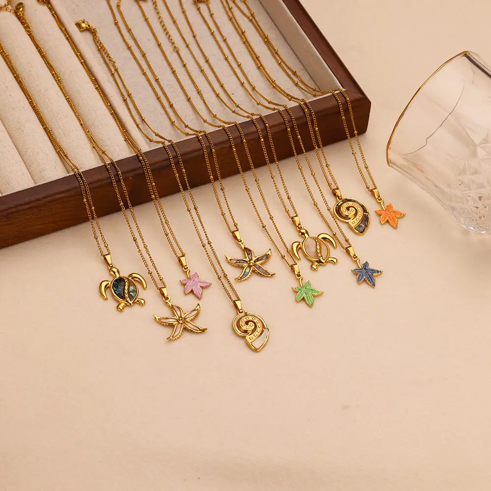 여성을위한 다채로운 불가사리 바다 거북 목걸이 골드 컬러 스테인레스 스틸 거북이 목걸이 웨딩 크리스마스 Boho 쥬얼리 선물