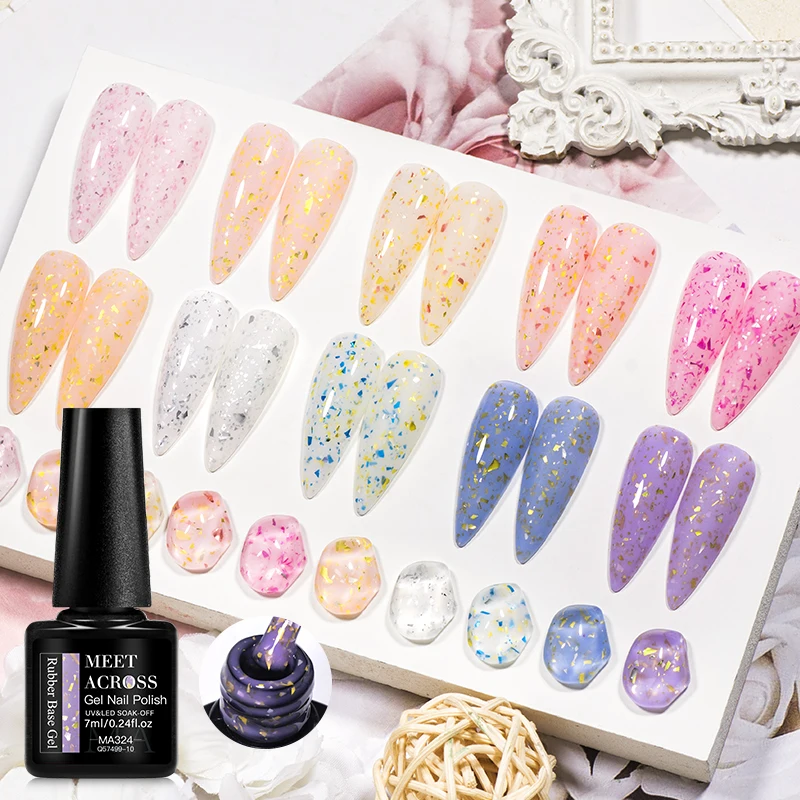 7ML 골드 글리터 고무 베이스 젤 매니큐어 밀키 화이트 UV 건설 젤 세미 퍼머넌트 바니시 UV LED 네일 아트 끄기