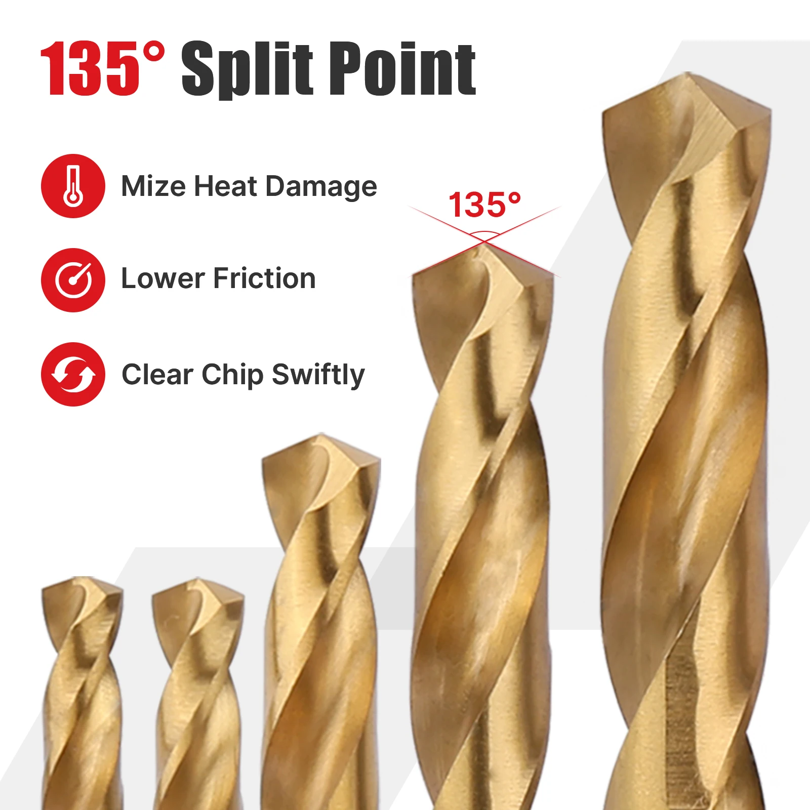 5 개/대 5/6/8/10/12mm HSS M2 미터법 티타늄 코팅 스트레이트 생크 트위스트 드릴 비트 100mm, 목재 금속 용 6.35mm 육각 생크 포함