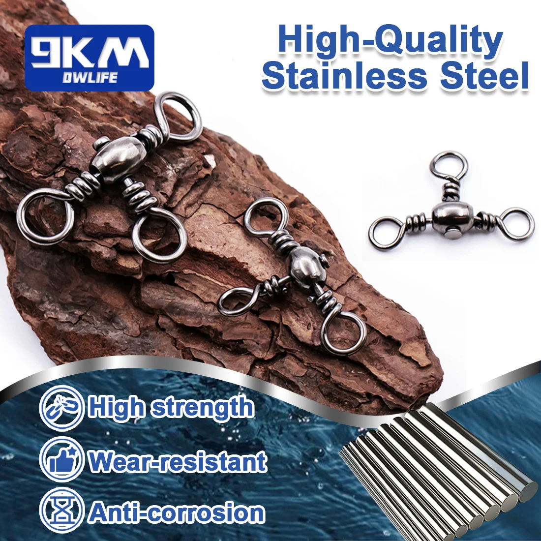 3 웨이 회전 25~100Pcs 회전 낚시 태클 메기 태클 스테인레스 황동 메기 서핑 장비 바닷물 낚시 배럴 회전