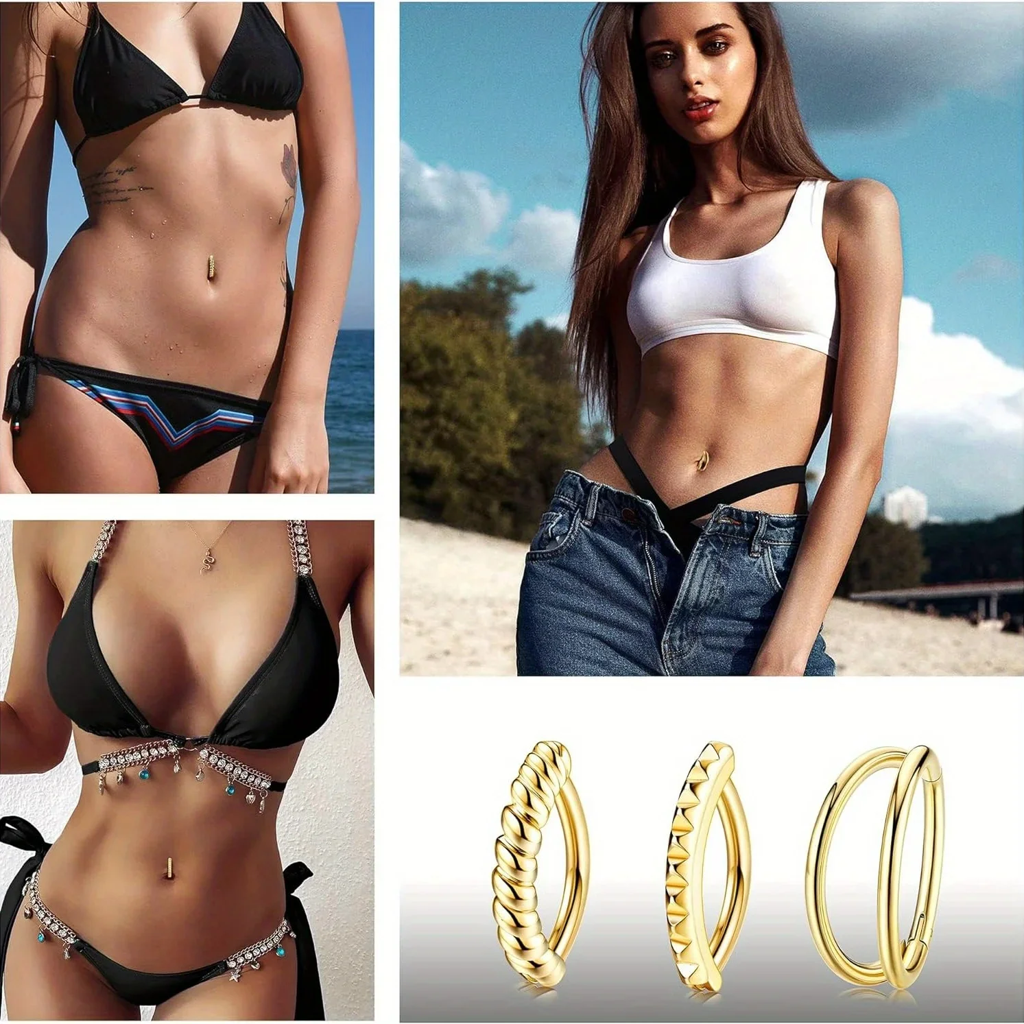 Bobisty 1PC 외과 강철 배꼽 반지 여성을위한 CZ 하트 나비 간단한 역방향 배꼽 반지 바디 피어 싱 쥬얼리